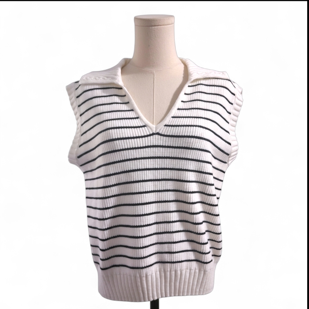 V-Neck Striped Knit Sweater Vest Womens Size Small - Picture 2 of 9